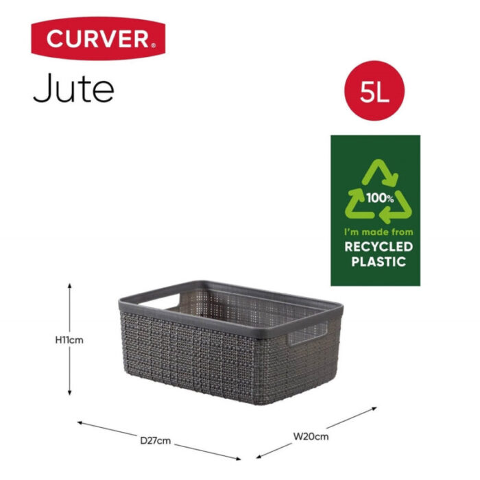 CurverJuteSmallBasketStorage5LGreyrecycledplasticecofriendlysg