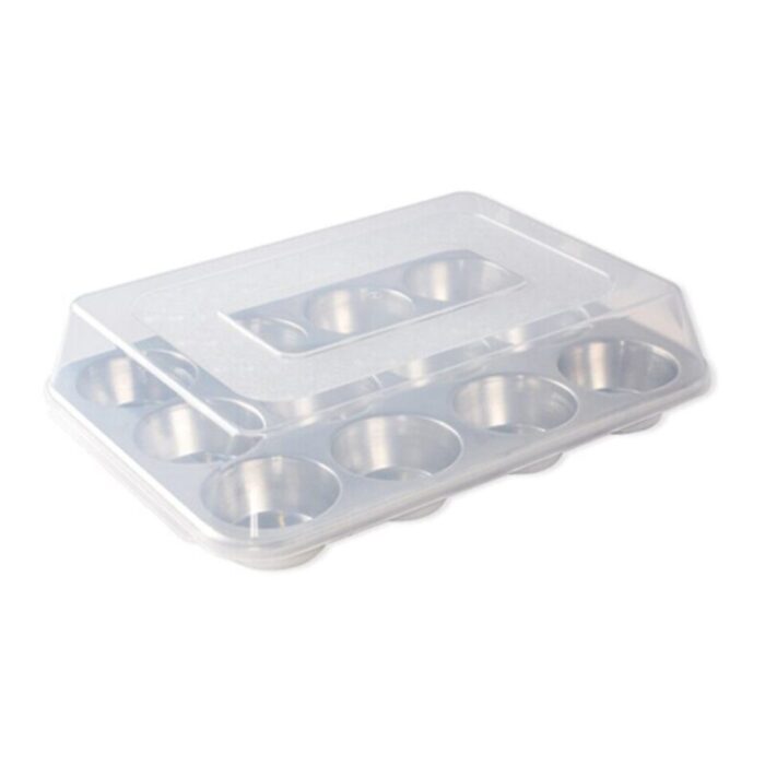 alumiunium muffin pan with high domed plastic lid with 12 cavity 240924122732