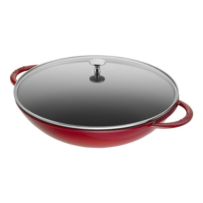 cast iron wok with glass lid 30cm cherry 240924011025