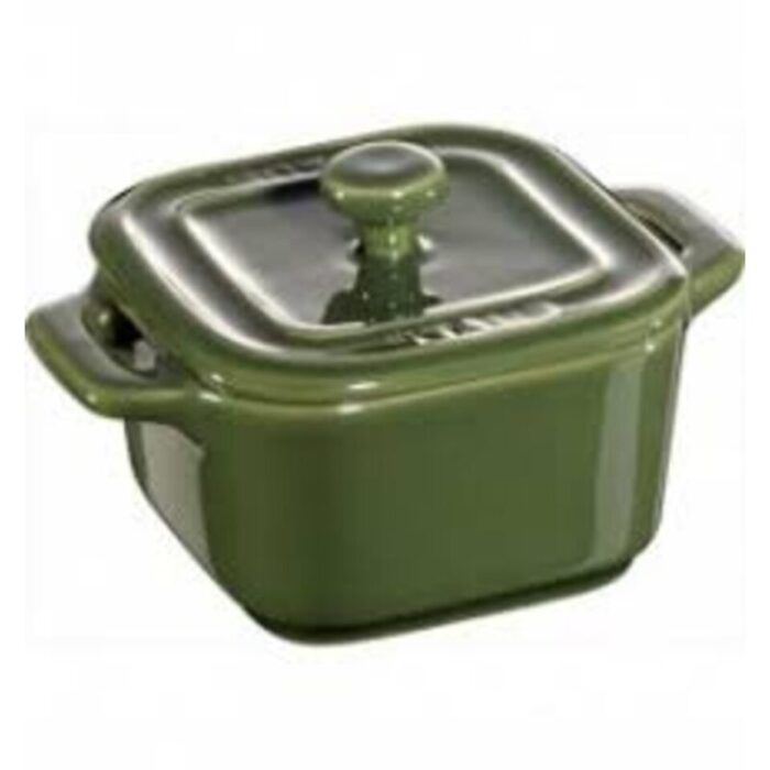 mini square cocotte with lid 8cm basil green set of 2 240924011148