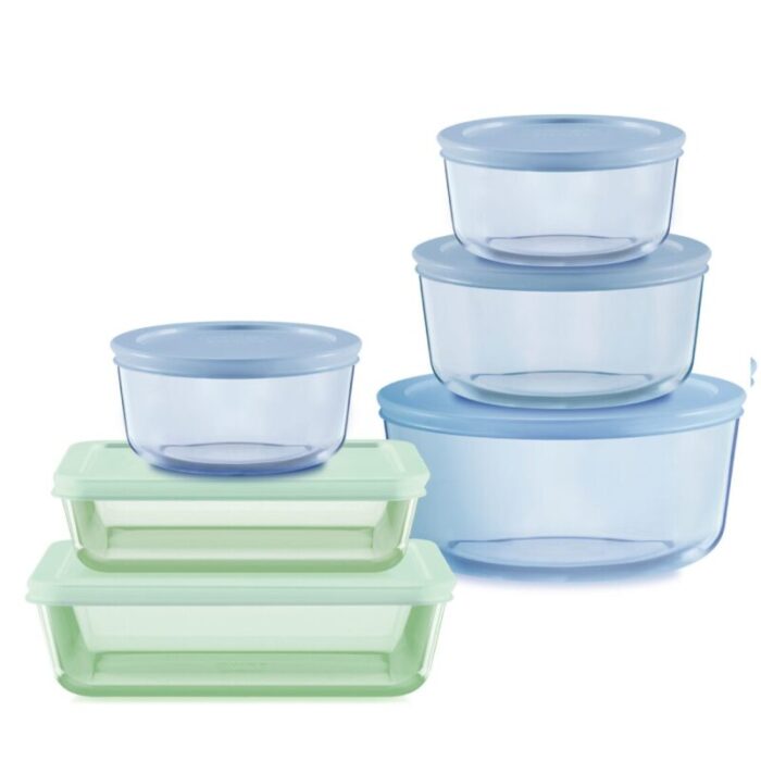 pyrex colours simply store 12pc glass storage blue green 240916115133