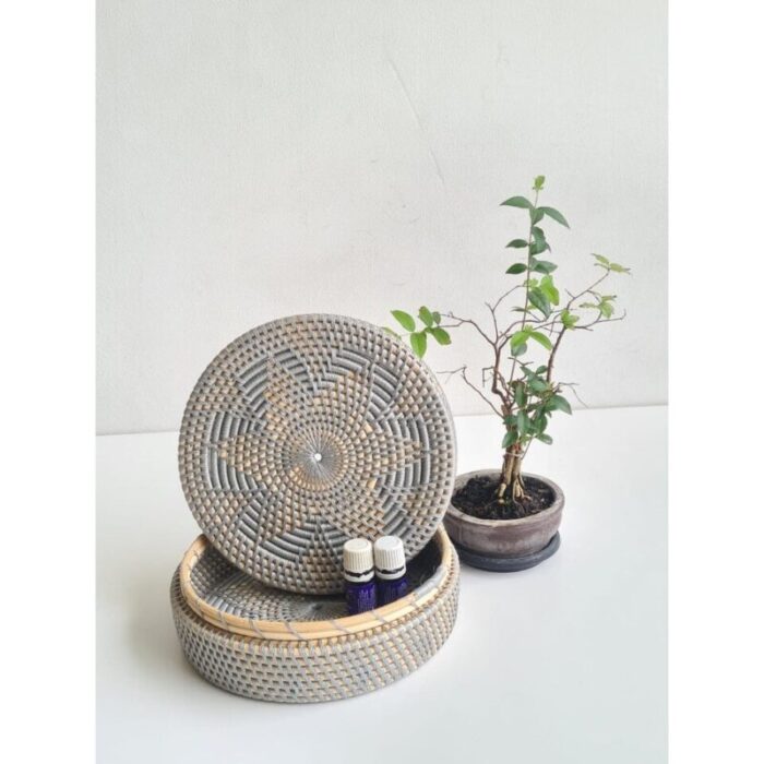 round rattan storage with lid grey 240918033610