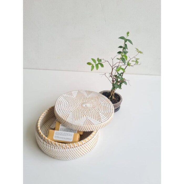 round rattan storage with lid white 240918033609