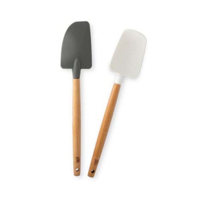 silicone large spatula set wood handle 2 pcs 240924105537