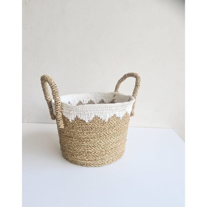 woven seagrass basket with macrame 240918033614